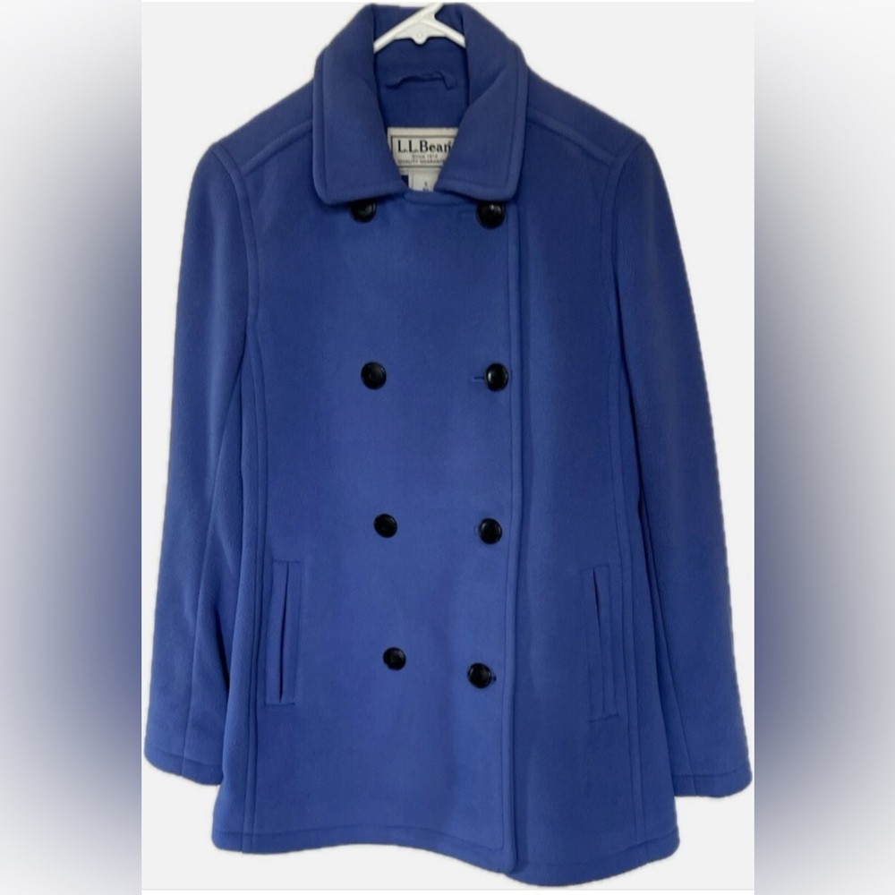 L.L. Bean periwinkle Pea Coat with Wide Notched Lapels